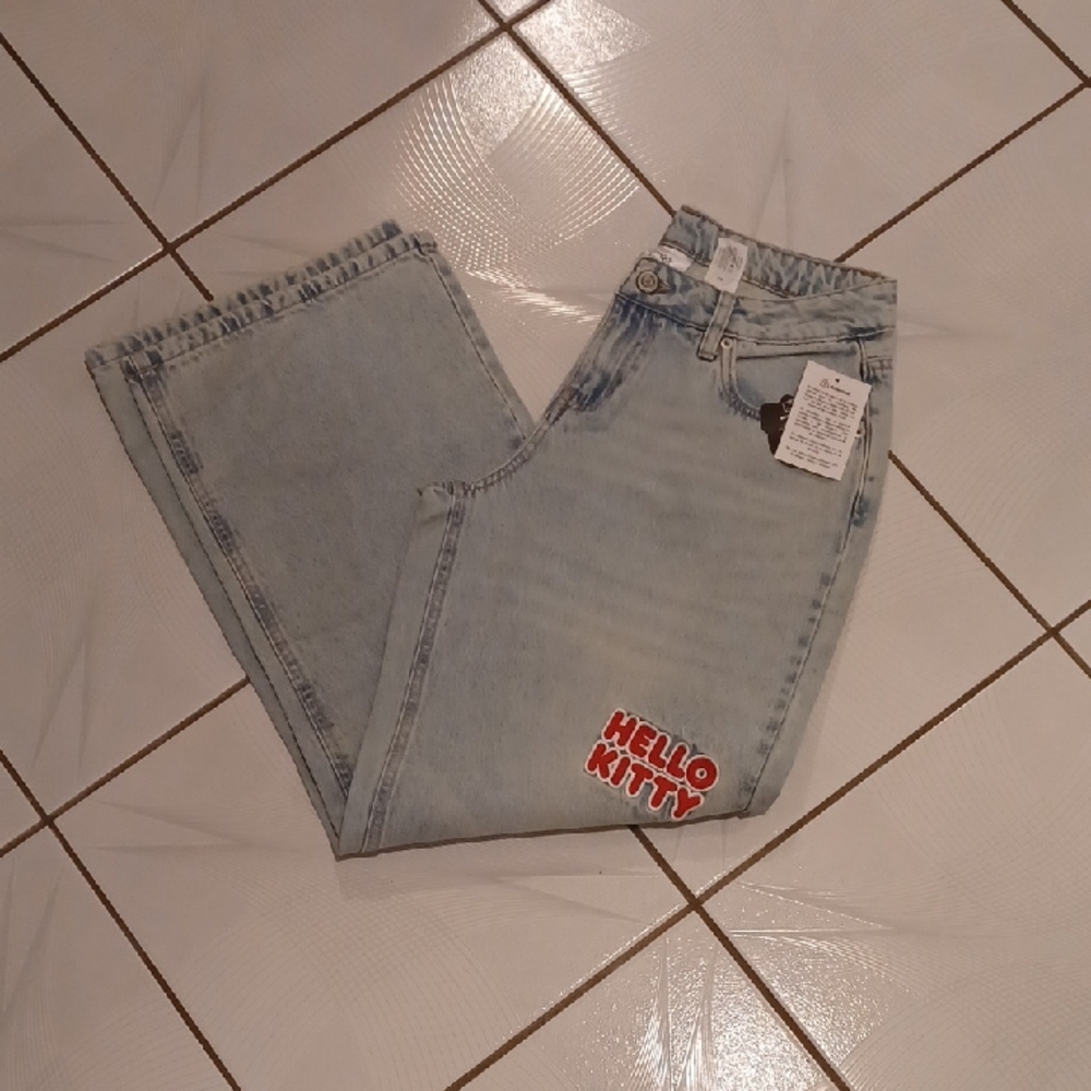 2/$50 New Sanrio Hello Kitty Distressed Denim Jeans with Light Blue Hue